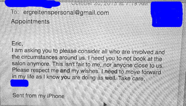 Message allegedly to Eric Greitens from woman